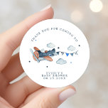 Vintage Aeroplane Clouds Baby Shower Thank You  Cl Classic Round Sticker<br><div class="desc">Vintage Aeroplane Clouds Baby Shower Thank You Classic Round Sticker. This design features an adorable vintage aeroplane. Personalise this custom design with your own text and details.</div>