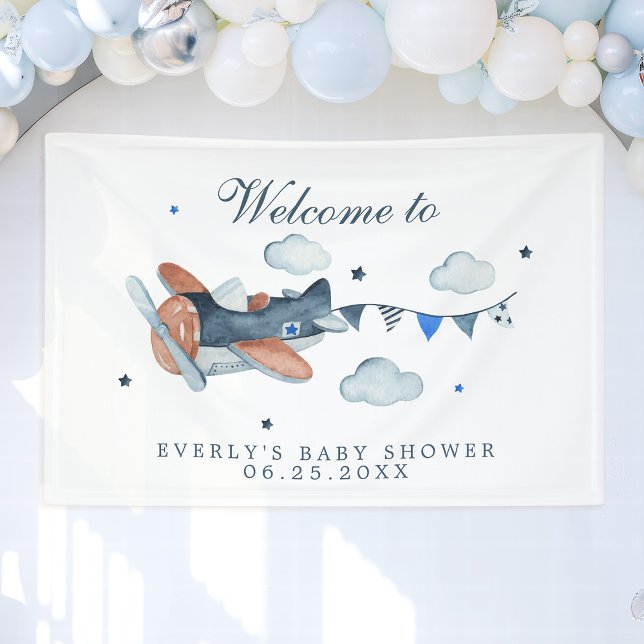 Vintage Aeroplane Clouds Baby Shower Welcome Banner (Creator Uploaded)