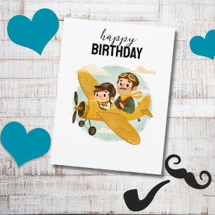 Vintage Aeroplane Clouds Cute Dad Happy Birthday Postcard