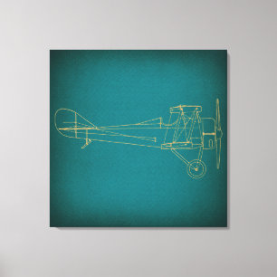 Vintage Aeroplane Diagram Teal Blue Retro Style Ar Canvas Print
