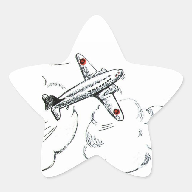 Vintage Aeroplane Drawing | Aviation Party Favour Star Sticker (Front)