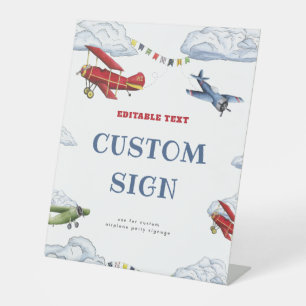 Vintage Aeroplane First Birthday Favour Tags Pedestal Sign
