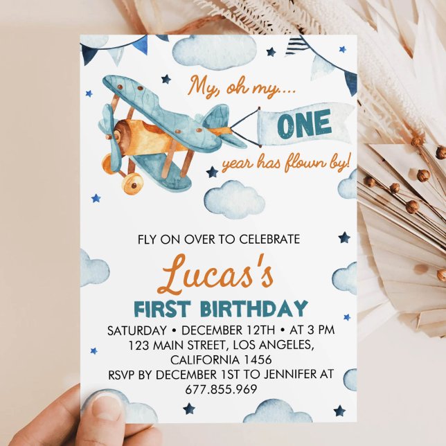 Vintage Aeroplane First Birthday Invitation (Creator Uploaded)