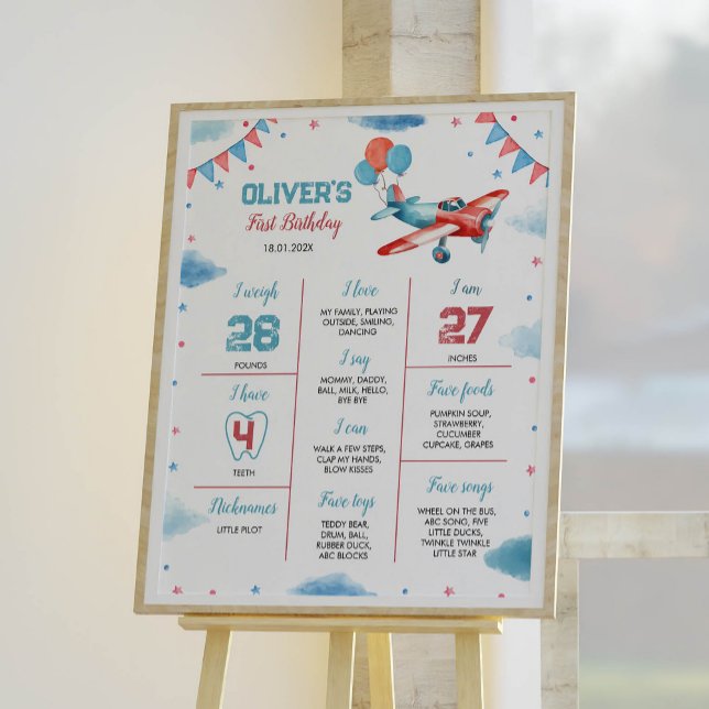 Vintage Aeroplane First Birthday Milestone Poster (Creator Uploaded)