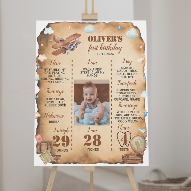Vintage Aeroplane First Birthday Milestone Sign (Creator Uploaded)