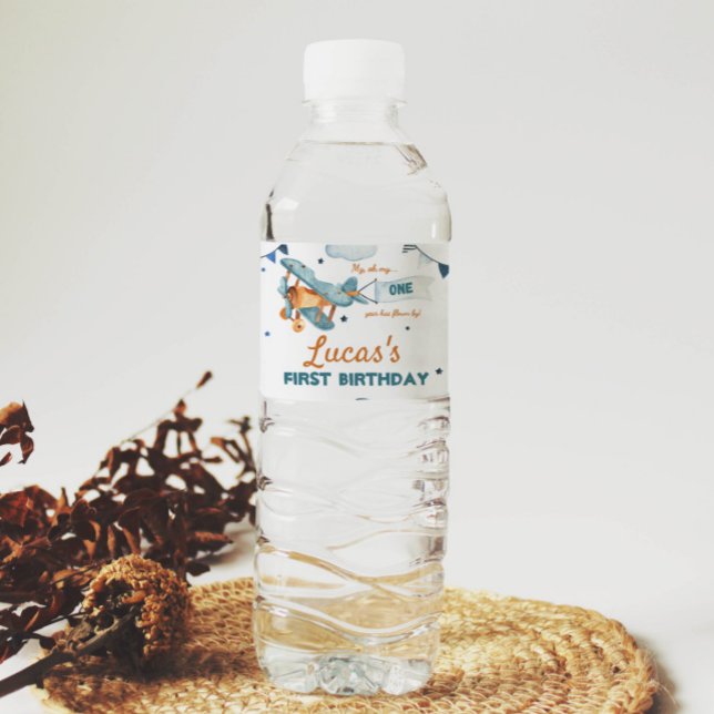 Vintage Aeroplane First Birthday Water Bottle Labe Label (Creator Uploaded)