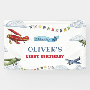 Vintage Aeroplane First Birthday Welcome Banner