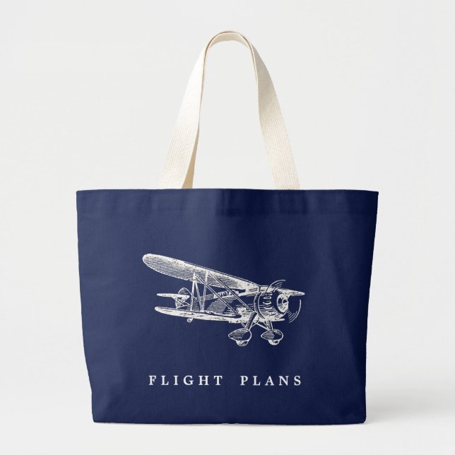 Vintage Aeroplane, Flight Plans Large Tote Bag (Front)