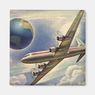 Vintage Aeroplane Flying Around the World in Cloud Magnet
