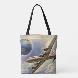 Vintage Aeroplane Flying Around the World in Cloud Tote Bag