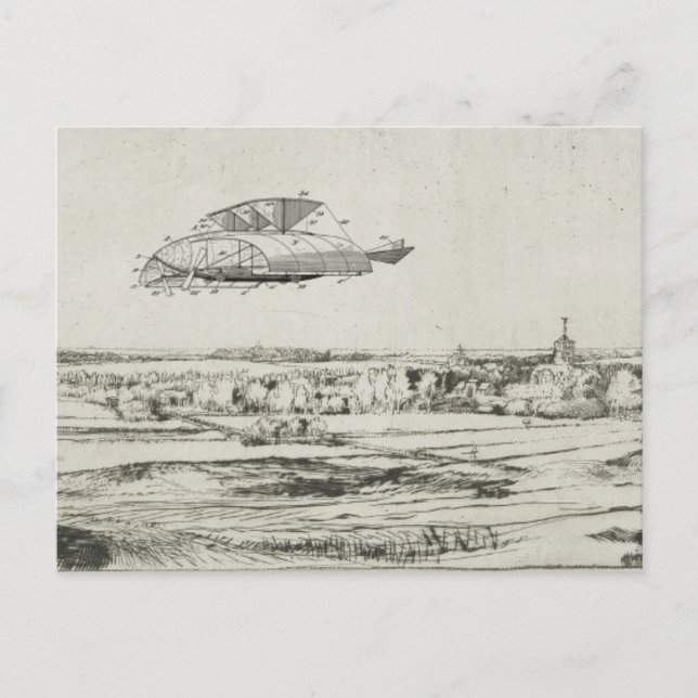 Vintage Aeroplane Flying Machine Art Drawing Postcard (Front)