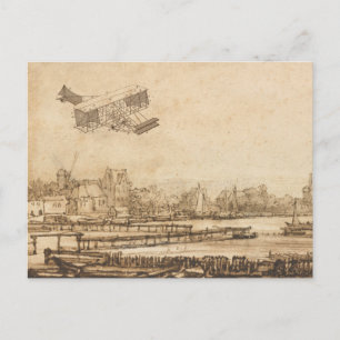 Vintage Aeroplane Flying Machine Art Drawing Postcard
