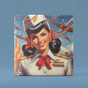 Vintage Aeroplane Girl Tile