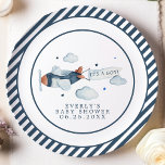 Vintage Aeroplane It's A Boy Baby Shower Paper Plate<br><div class="desc">Vintage Aeroplane It's A Boy Baby Shower Paper Plate. This design features an adorable vintage aeroplane. Personalise this custom design with your own text and details.</div>