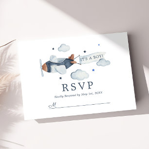 Vintage Aeroplane It's A Boy Baby Shower RSVP Card