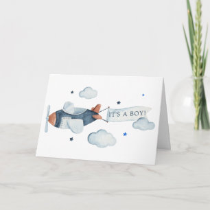 Vintage Aeroplane It's A Boy Baby Shower Thank You Card