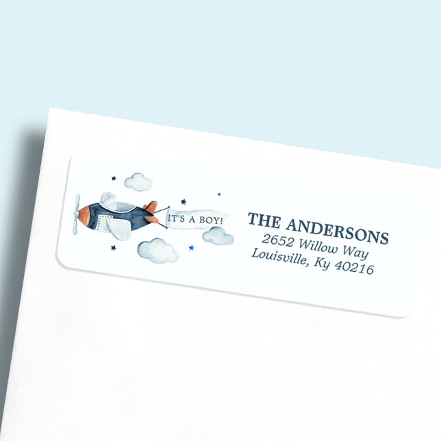 Vintage Aeroplane It's A Boy Return Address Label (Creator Uploaded)