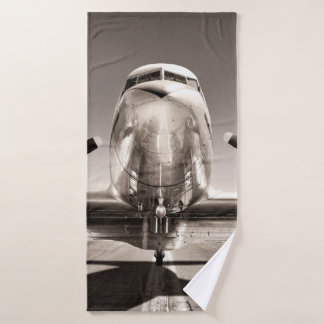 vintage aeroplane on a runway bath towel