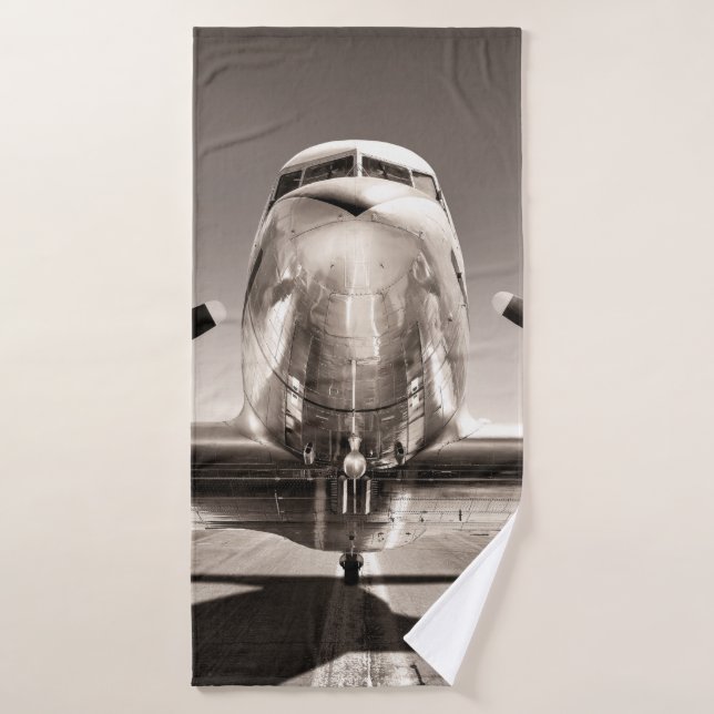 vintage aeroplane on a runway bath towel (Bath Towel)