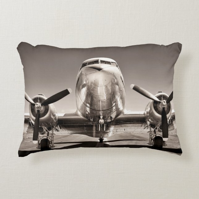 vintage aeroplane on a runway decorative cushion (Front)