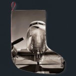 vintage aeroplane on a runway small christmas stocking<br><div class="desc">vintage aeroplane on a runway</div>