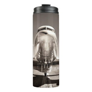 vintage aeroplane on a runway thermal tumbler