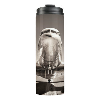 vintage aeroplane on a runway thermal tumbler