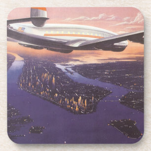 Vintage Aeroplane over Hudson River, New York City Coaster