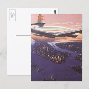 Vintage Aeroplane over Hudson River, New York City Postcard