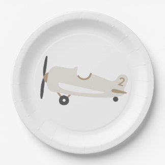 Vintage Aeroplane Personalised Kids Birthday Paper Plate