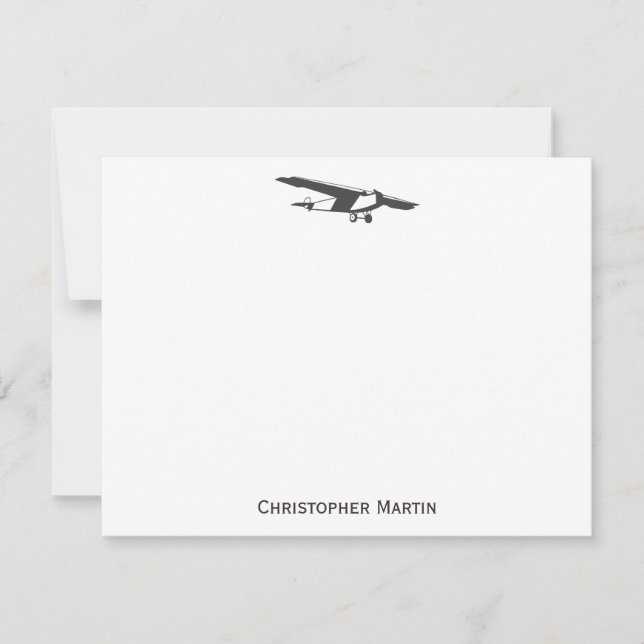 Vintage Aeroplane Pilot Retro Grey Modern Elegant Card (Front)
