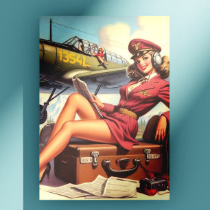 Vintage Aeroplane Pin-Up Illustration Postcard