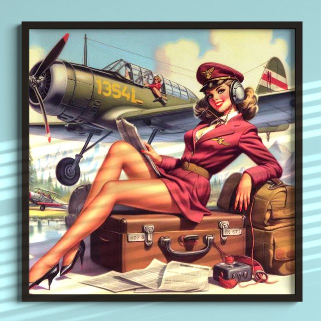 Vintage Aeroplane Pin-Up Illustration Poster (Creator Uploaded)