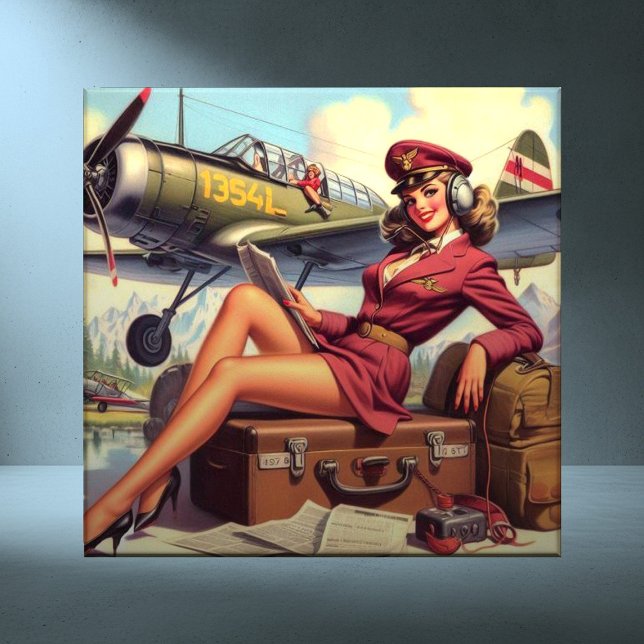 Vintage Aeroplane Pin-Up Illustration Tile (Creator Uploaded)