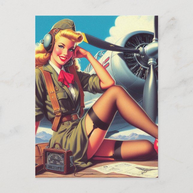 Vintage Aeroplane Pin-Up Postcard (Front)