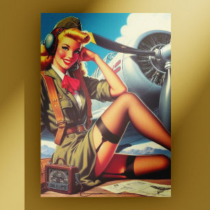 Vintage Aeroplane Pin-Up Postcard