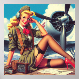 Vintage Aeroplane Pin-Up Poster