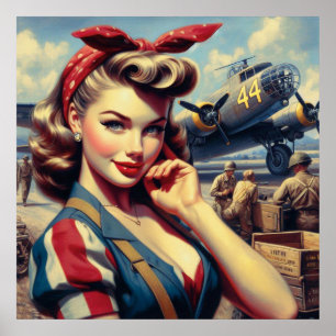 Vintage Aeroplane Pin Up Poster