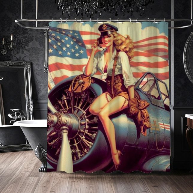 Vintage Aeroplane Pin-up Shower Curtain (Creator Uploaded)