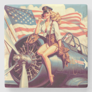 Vintage Aeroplane Pin-up Stone Coaster