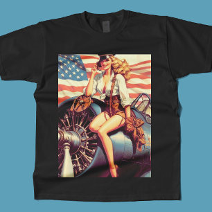 Vintage Aeroplane Pin-up T-Shirt