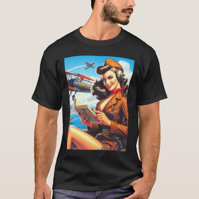 Vintage Aeroplane Pin-Up  T-Shirt (Front)