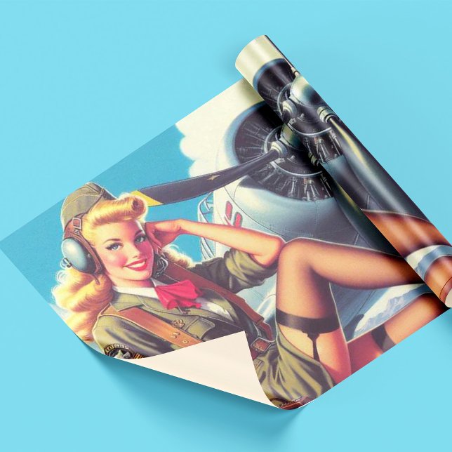 Vintage Aeroplane Pin-Up Wrapping Paper (Creator Uploaded)