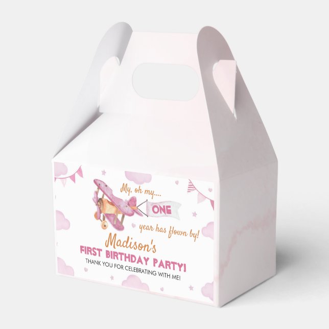 Vintage Aeroplane Pink Girl Birthday Favour Box (Front Side)