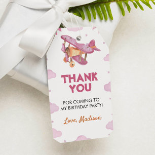 Vintage Aeroplane Pink Girl Thank You Tag