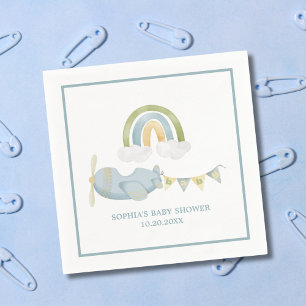 Vintage Aeroplane Rainbow Clouds Boy Baby Shower  Napkin