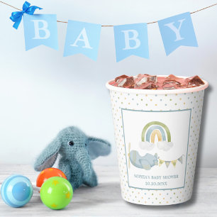 Vintage Aeroplane Rainbow Clouds Boy Baby Shower Paper Cups