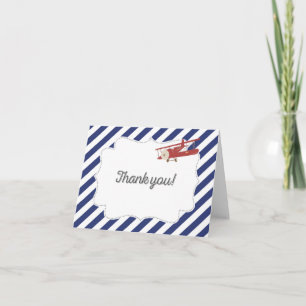 Vintage Aeroplane Red and Blue Thank You Card