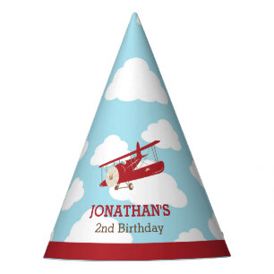 Vintage Aeroplane (Red Plane) Kids Birthday Party Hat