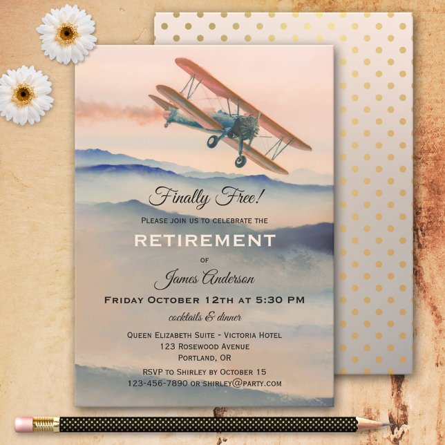Vintage Aeroplane Retirement Party Invitation (Creator Uploaded)